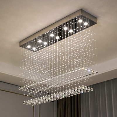 Ludomide 40'' Modern Rectangular Raindrop Crystal Chandelier, 2 tiers Raindrop Crystal Ceiling Lighting Fixture
