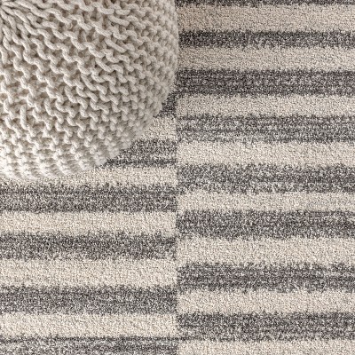 Modern Stripe Gray and Ivory Synthetic 3' x 5' Area Rug
