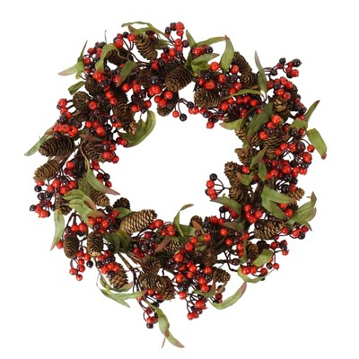 Northlight 20" Unlit Red/Black Berry and Pine Cone Artificial Christmas Wreath