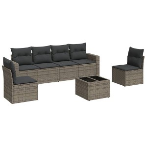 vidaXL 7 Piece Patio Sofa Set with Cushions - Gray With Table - 1 of 4