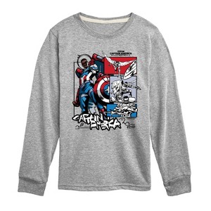 Boys' - Marvel - Captain America Ink Grid Long Sleeve Graphic T-Shirt - 1 of 4