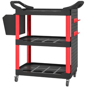 BABYYER Rolling Utility Cart, 3 Tier Service Cart, Plastic Tool Cart with Side Shelf and Storage Bucket, 200 Lbs Capacity for Warehouse, Garage - 1 of 4