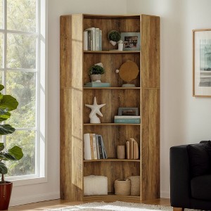 Hommoo 6-Tier 70.9" Tall Corner Bookshelf with Curved Edges, Modern Open Display Storage Rack for Living Room Home Office - 1 of 4