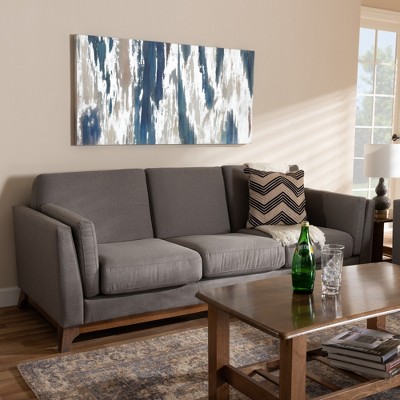Sava Gray Fabric Upholstered Walnut Wood 3-Seater Sofa