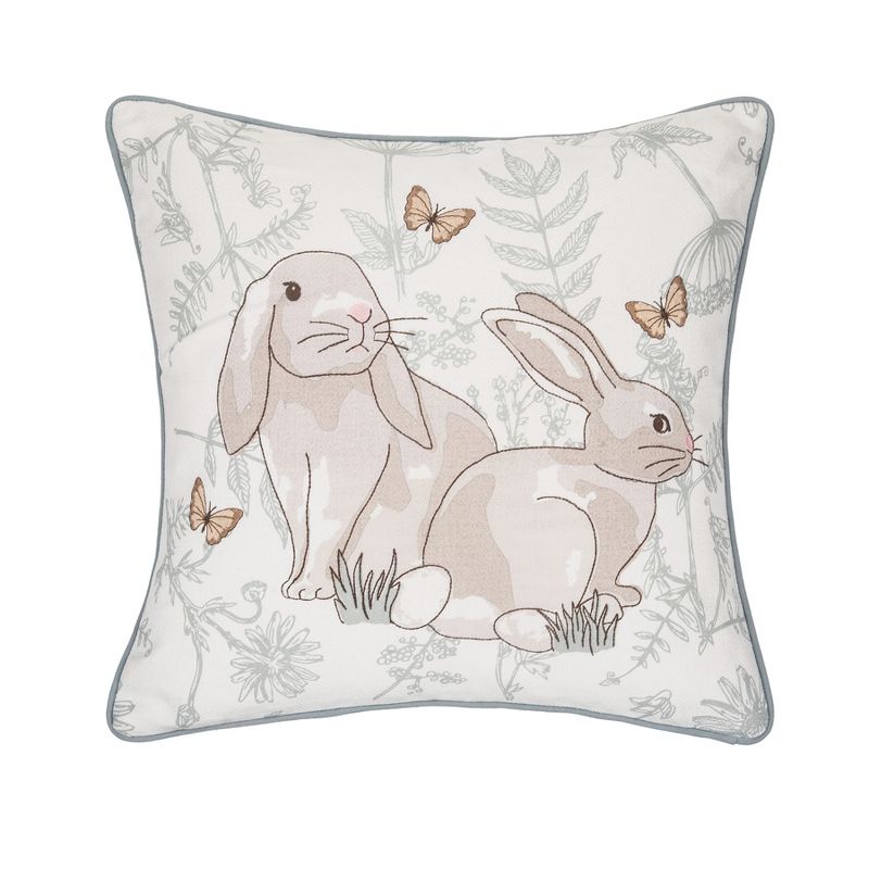 C&F Home 18" x 18" Garden Toile Easter Bunnies Embroidered Decorative Throw Pillow, 1 of 6