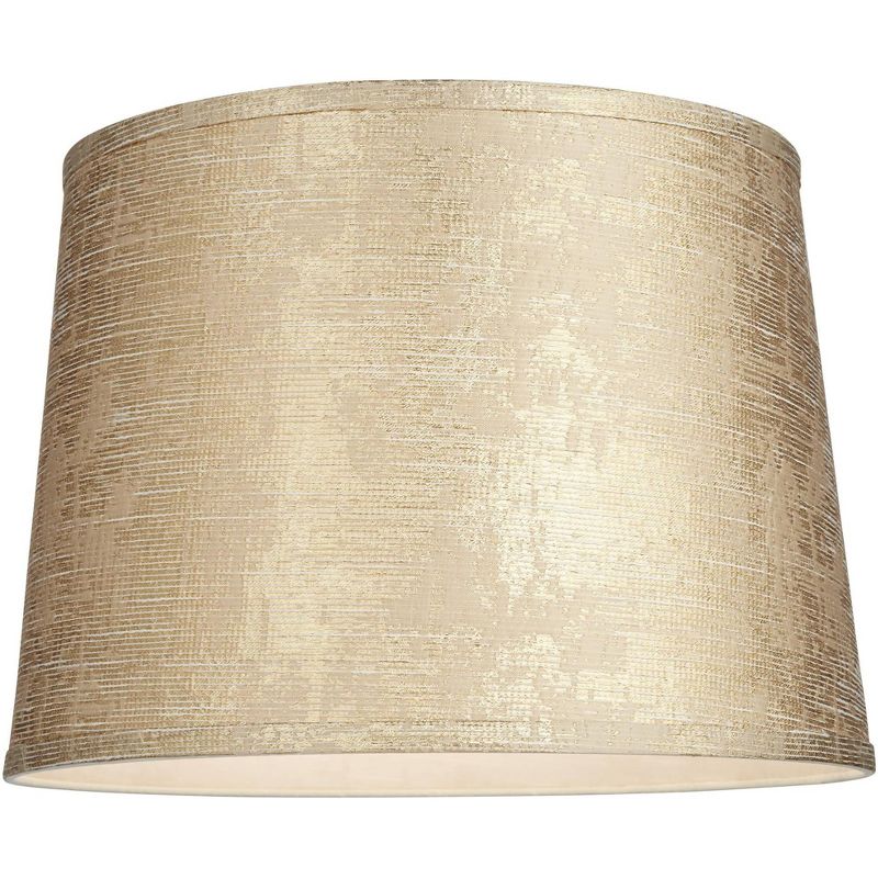 Springcrest 13" Top x 15" Bottom x 11" High x 11" Slant Print Lamp Shade Replacement Medium Gold Tapered Drum Modern Fabric Pattern Spider Harp Finial, 3 of 8