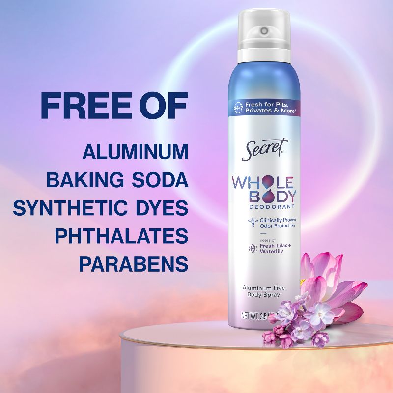 Secret Whole Body Aluminum Free Deodorant Spray - Lilac &#38; Waterlily - 3.5oz, 5 of 15