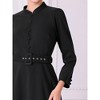 Hobemty Women's Vintage A-Line Mock Neck Long Sleeve Belted Work Flare Dress - 4 of 4