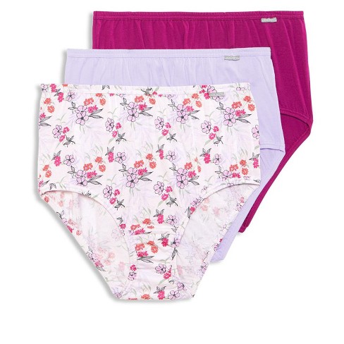 Jockey Womens Plus Size Elance Brief 3 Pack Underwear Briefs 100% cotton 8  Winterberry/Exotic Bouquet/Violet Mist