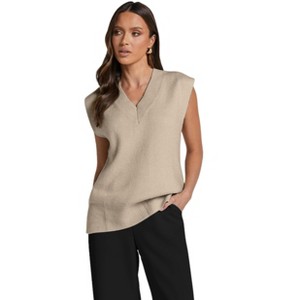 Sweater Vest Women V-Neck Knitted Pullover Short Cap Sleeve Collared Tops Dressy Casual - 1 of 3