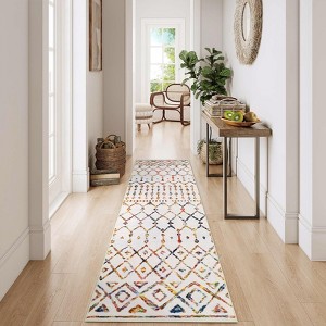 Modern Washable Area Rug, Geometric Pattern Bedroom Carpet with Non Slip Backing, Low Pile Stain Resistant Floor Carpet, Colorful - 1 of 4