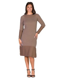 Womens Round Neck Ribbed Knit Long Sleeve Split Hem Knee Length Sweater Dress - 24seven Comfort Apparel™ - 1 of 4