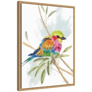 Kate and Laurel Framed Canvas Wall Art Print Bright Bird by Patricia Shaw, 18 x 24 Sylvie Natural Frame, Whimsical, Animal Art for Wall Decor - 1 of 4