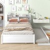 Trundle Bed with Built-in Bookcase Headboard,Wooden Platform Bed with Storage Shelves for Kids Teens,Guest Room-Baofuwish - 2 of 4