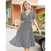 YesFashion Women's Wrap V Neck Floral Pleated Dress Short Lantern Sleeve Belted Flowy A Line Midi Dress - 2 of 4