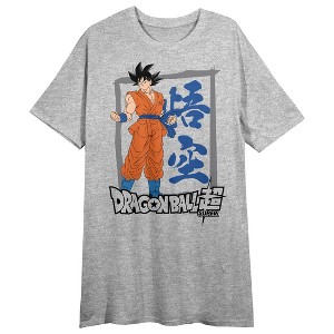 Dragon Ball Super Goku & Kanji Crew Neck Short Sleeve Gray Heather Women's Night Shirt - 1 of 2