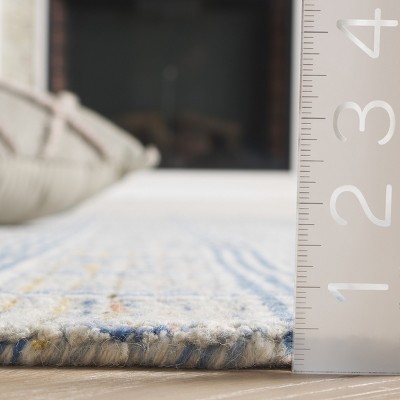 Ivory and Blue Hand-Tufted Wool Square Rug, 6x6 ft