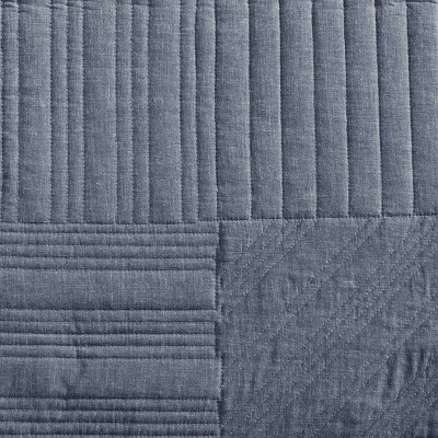 Casual Comfort King Cotton Quilt Set in Washed Denim Blue with Reversible Chrome Gray
