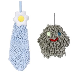 REGALWOVEN 2 Packs Soft Absorbent Flower Pattern Chenille Hand Towel with Loop 6" x 15"/7" x 7" - 1 of 4