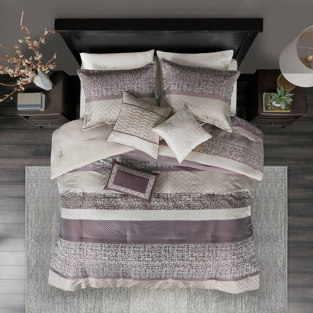 Photos - Duvet 7pc California King Harmony Jacquard Comforter Set - Purple