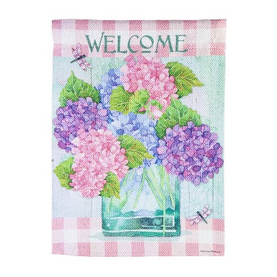 Welcome Hydrangeas Garden Textured Suede Flag