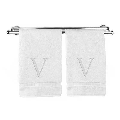 BC BARE COTTON Monogrammed Hand Towel, 100% Turkish Cotton - Set of 2 - White - Silver Block