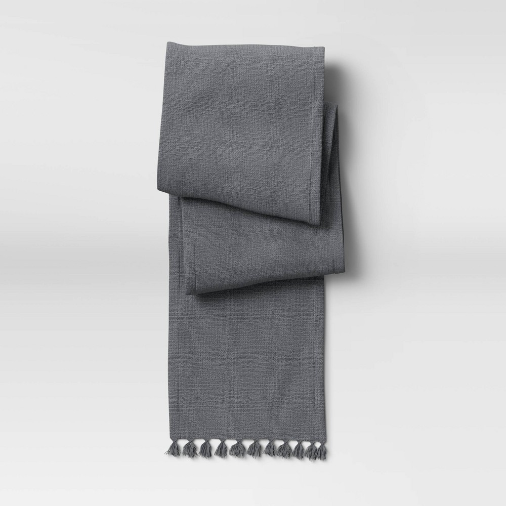 Photos - Tablecloth / Napkin 108" x 14" Cotton Textured Runner Gray - Threshold™