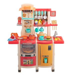 Angel Sar Kids Kitchen Playset with 65 Accessories, Orange & Red Pretend Cooking Toy with Sound & Light, Portable Stove & Sink for Toddlers Ages 3-6 - 1 of 4