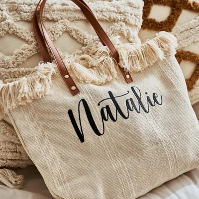 BEAFUP Personalized Embroidered Tote Bag - Large Capacity Travel Shoulder Bag for Women, Lettering Canvas Tote for Daily Wear