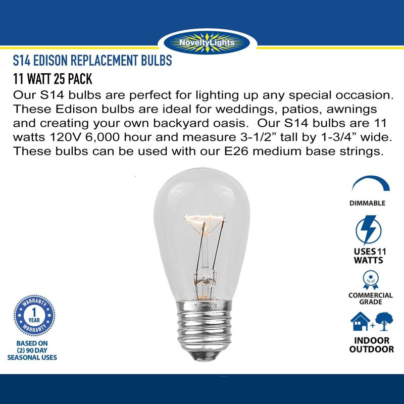 Novelty Lights S14 Edison Hanging Outdoor String Light Replacement Bulbs E26 medium Base 11 Watt, 5 of 6