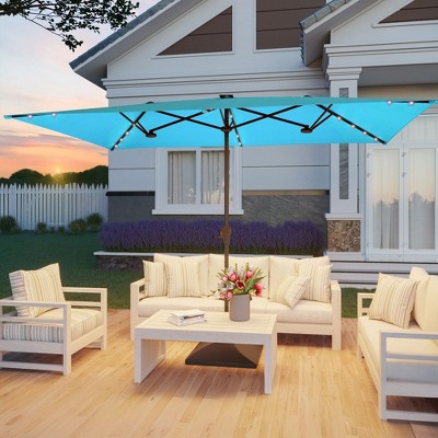 Sonkuki 10 x 6.5Ft Solar-powered Double-Sided Patio Umbrella with Large Canopy Outdoor Table Umbrella for Garden, deck and pool