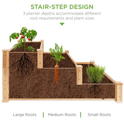 Natural Fir Wood 3-Tier Raised Garden Bed Planter for Outdoor Gardening