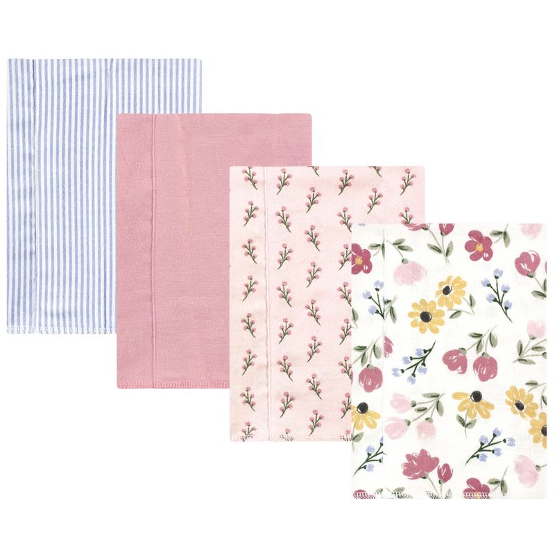 Hudson Baby Infant Girl Cotton Flannel Burp Cloths, Soft Painted Floral 4 Pack, One Size, 1 of 7