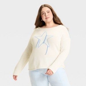 Women's Wide Crewneck Americana Pullover Sweater - Wild Fable™ - 1 of 3