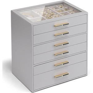 Jewelry Box with Glass Lid & 3 Drawers, Cloud White Organizer for Necklaces, Rings & Earrings, Mother's Day Gift - 1 of 4