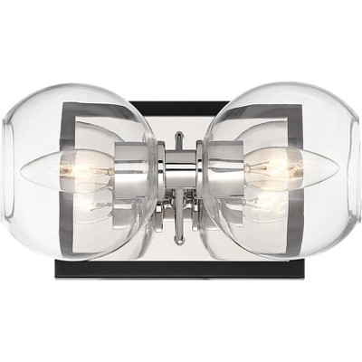 Possini Euro Design Modern Wall Mount Light Nickel Black Hardwired 10" Wide 2-Light Vanity Fixture Clear Glass for Bathroom Vanity