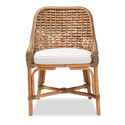 Kyle Natural Rattan and Cane Dining Side Chair with Cushion