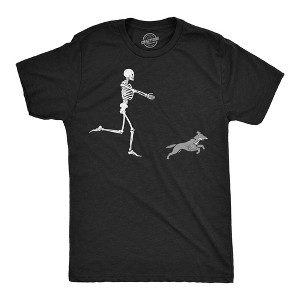 Mens Funny T Shirts Skeleton Chasing Dog Sarcastic Halloween Graphic Novelty Tee For Men - Crazy Dog Men's T Shirt - 1 of 4