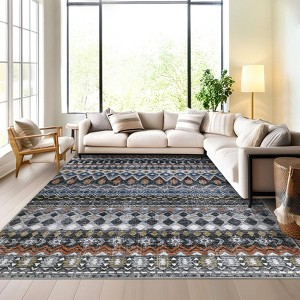 Area Rug Washable Low Pile Geometric Printed Floor Cover Non Slip Distressed Indoor Throw Rug Foldable Soft Ultra Thin Farmhouse Carpet - 1 of 4