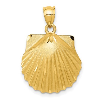 Black Bow Jewelry 14k Yellow Gold Satin and Diamond Cut Seashell Pendant