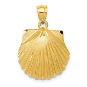 Black Bow Jewelry 14k Yellow Gold Satin and Diamond Cut Seashell Pendant - 1 of 4