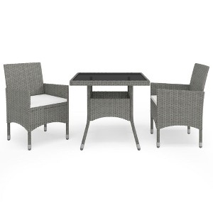 vidaXL 3 Piece Patio Dining Set Gray Poly Rattan and Glass - 1 of 4