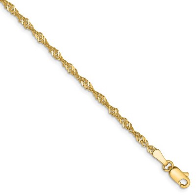 Black Bow Jewelry 2mm, 14k Yellow Gold, Singapore Chain Bracelet