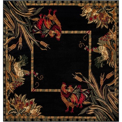 Black Floral Synthetic Square Indoor Rug, 6' x 6'