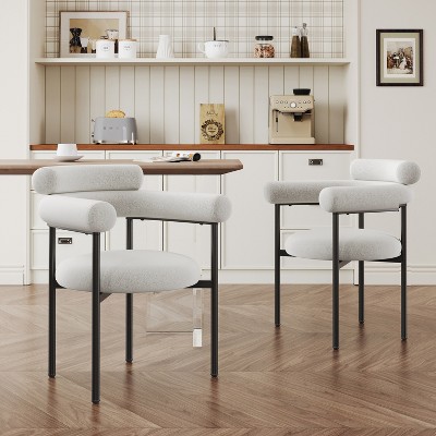 Set Of 2 Upholstered Dining Chairs Arm Chairs Accent Chairs With Metal ...