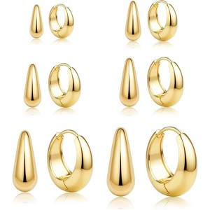 6-Pair Small Chunky Hoop Set | 14K Gold & Silver Plated Huggies for Sensitive Ears - 1 of 4