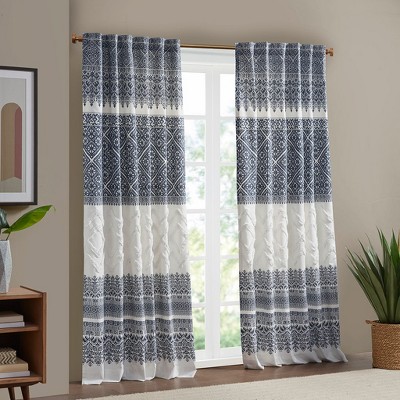 Grungis 50x108 Inch Cotton Printed Curtain Panels with Chenille Stripe and Lining for Living Room,Bedroom
