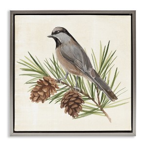 Stupell Industries Bird on Pine Tree Floating Frame Canvas Art, Gray, 25" x 25" - 1 of 4