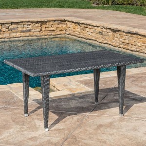 Osparple Outdoor Dining Table, Rectangle Patio Table with Rattan Decoration - 1 of 4