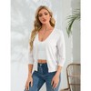 Women's 3/4 Sleeve Sweater Shrugs Crochet Cropped Sweater Cardigan Button Down Ribbed Cuff Lightweight Sweater with Birdeye Knit Detail - 4 of 4